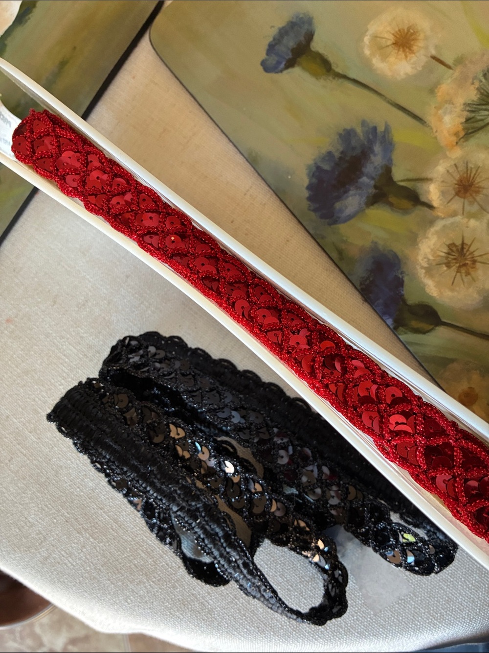 Sequin Trim Sewing Accent Red and Black Braid Ribbon